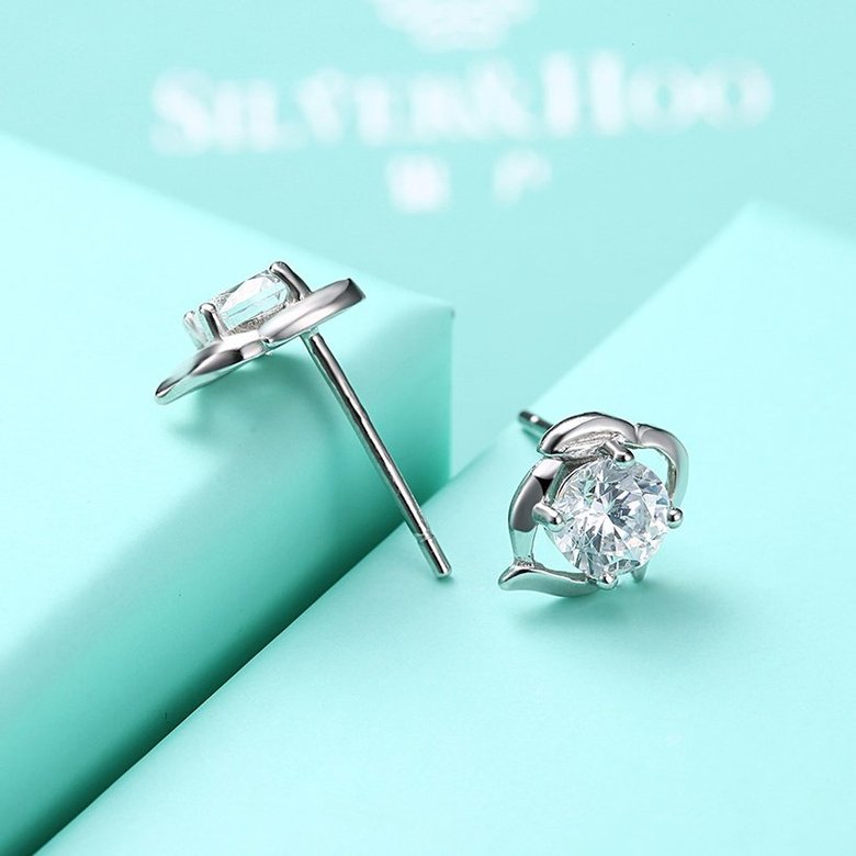 Wholesale Creative Luxury Female Small Stud Earrings Real 925 Sterling Silver Earrings Trendy shinny Crystal Stone Wedding Earrings  TGSLE053 4