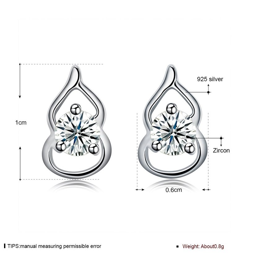 Wholesale Creative Female gourd shape Small Stud Earrings Real 925 Sterling Silver Earrings Trendy shinny Crystal Stone Wedding Earrings  TGSLE054 5