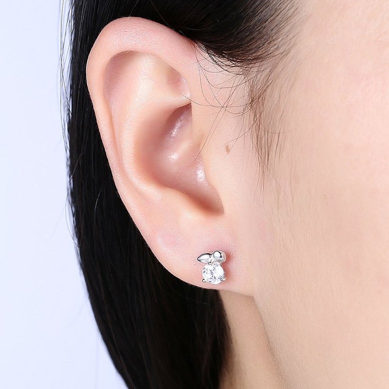 Wholesale Fashion Creative Female Small Stud Earrings Real 925 Sterling Silver Earrings delicate shinny Crystal Stone Wedding Earrings  TGSLE055 0