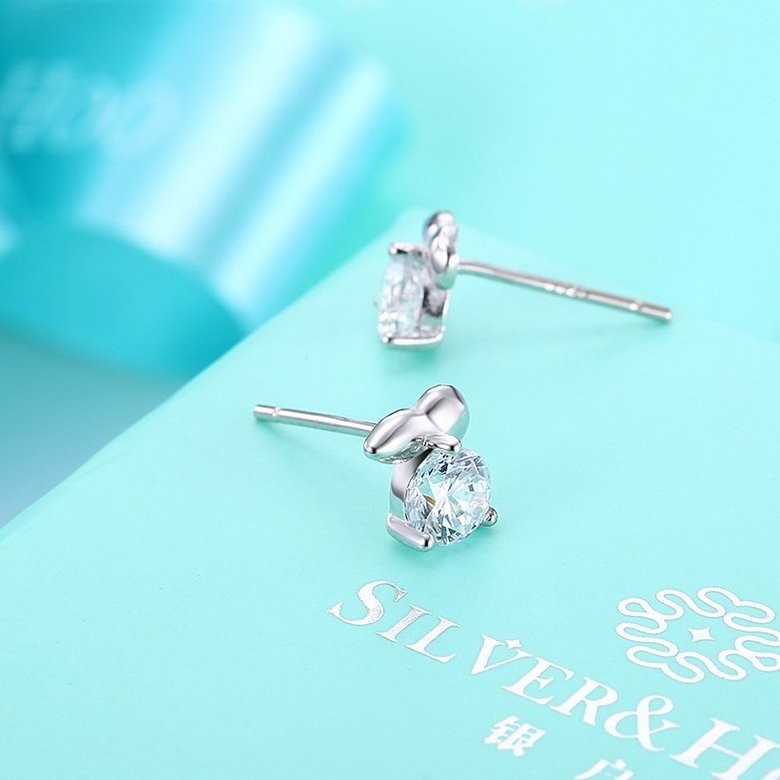 Wholesale Fashion Creative Female Small Stud Earrings Real 925 Sterling Silver Earrings delicate shinny Crystal Stone Wedding Earrings  TGSLE055 2