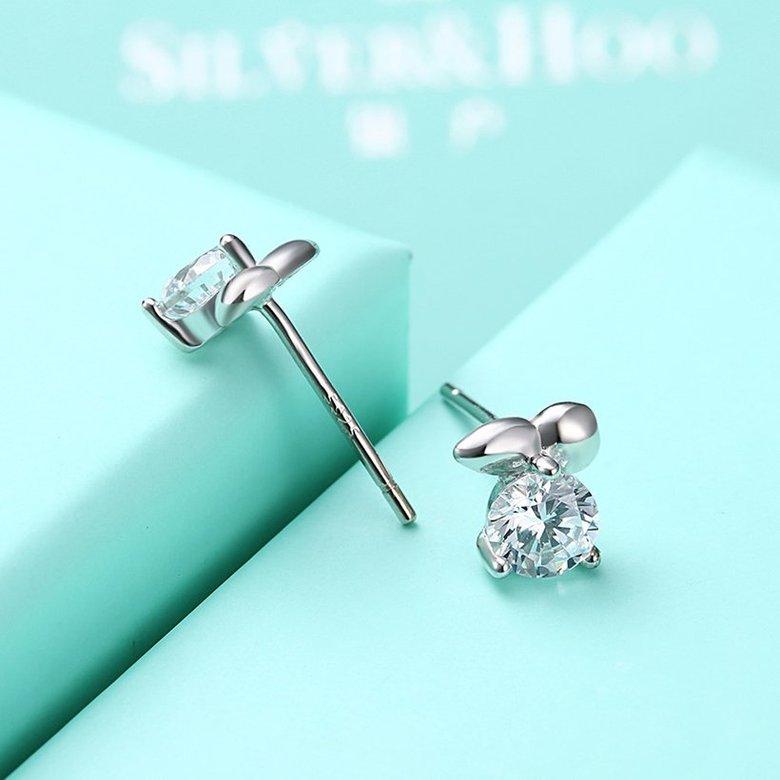 Wholesale Fashion Creative Female Small Stud Earrings Real 925 Sterling Silver Earrings delicate shinny Crystal Stone Wedding Earrings  TGSLE055 4