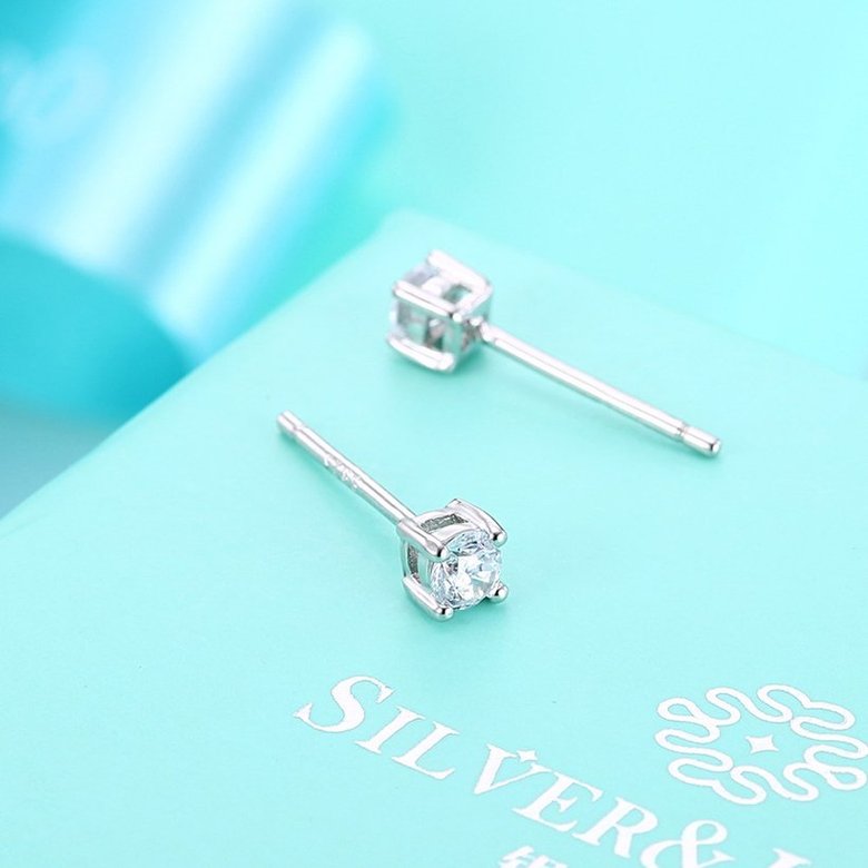 Wholesale Fashion Creative Female Small Stud Earrings 925 Sterling Silver delicate shinny Crystal Earrings Wedding party jewelry wholesale TGSLE057 2