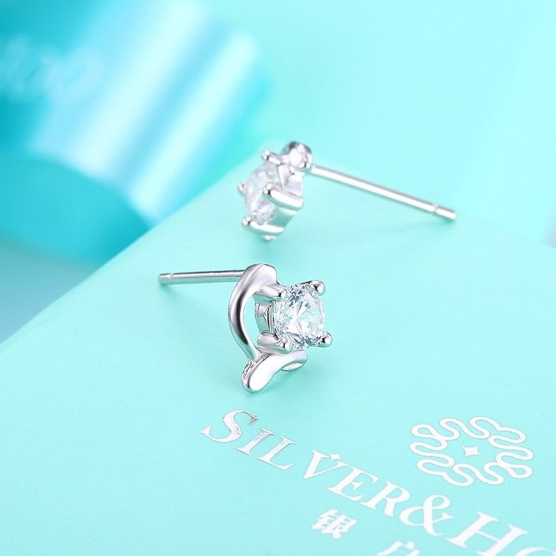 Wholesale Popular Creative Female Small Stud Earrings 925 Sterling Silver delicate shinny Crystal Earrings Wedding party jewelry wholesale TGSLE061 2