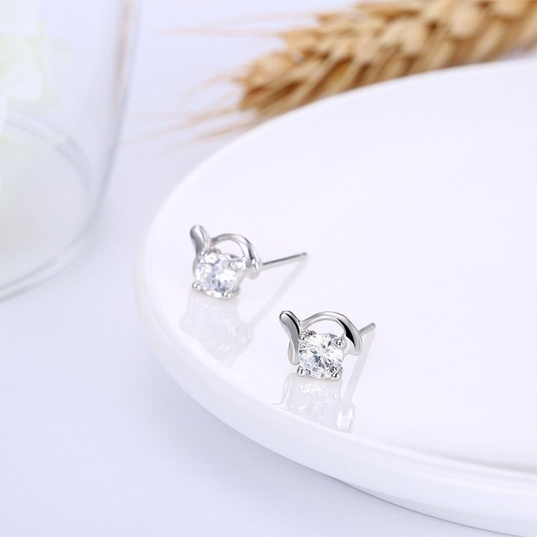 Wholesale Popular Creative Female Small Stud Earrings 925 Sterling Silver delicate shinny Crystal Earrings Wedding party jewelry wholesale TGSLE061 3