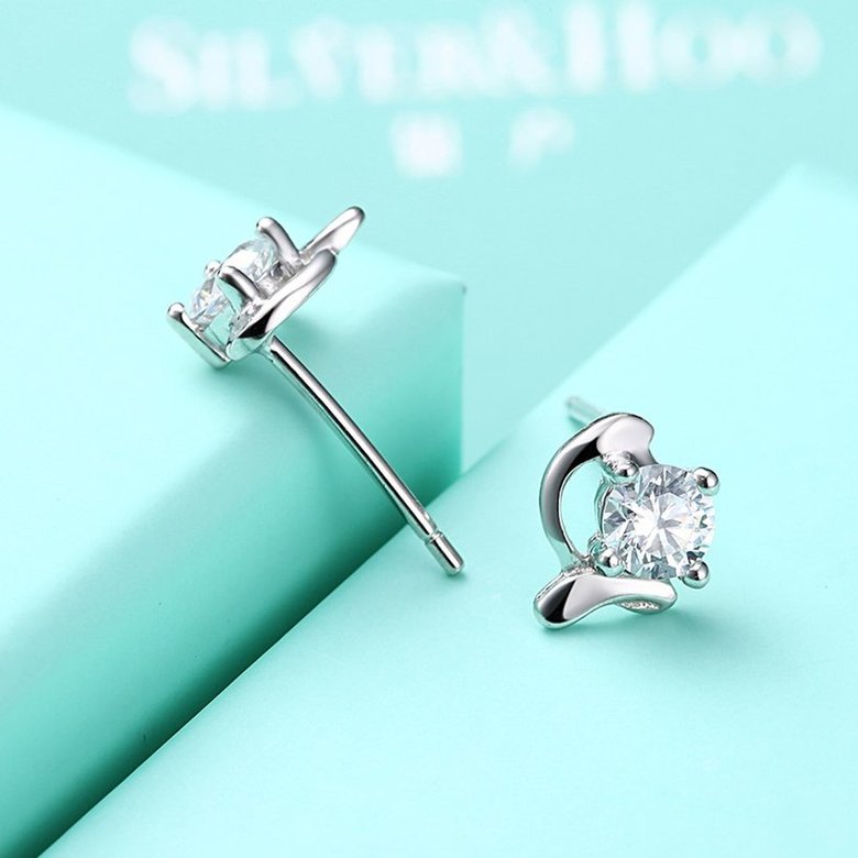 Wholesale Popular Creative Female Small Stud Earrings 925 Sterling Silver delicate shinny Crystal Earrings Wedding party jewelry wholesale TGSLE061 4