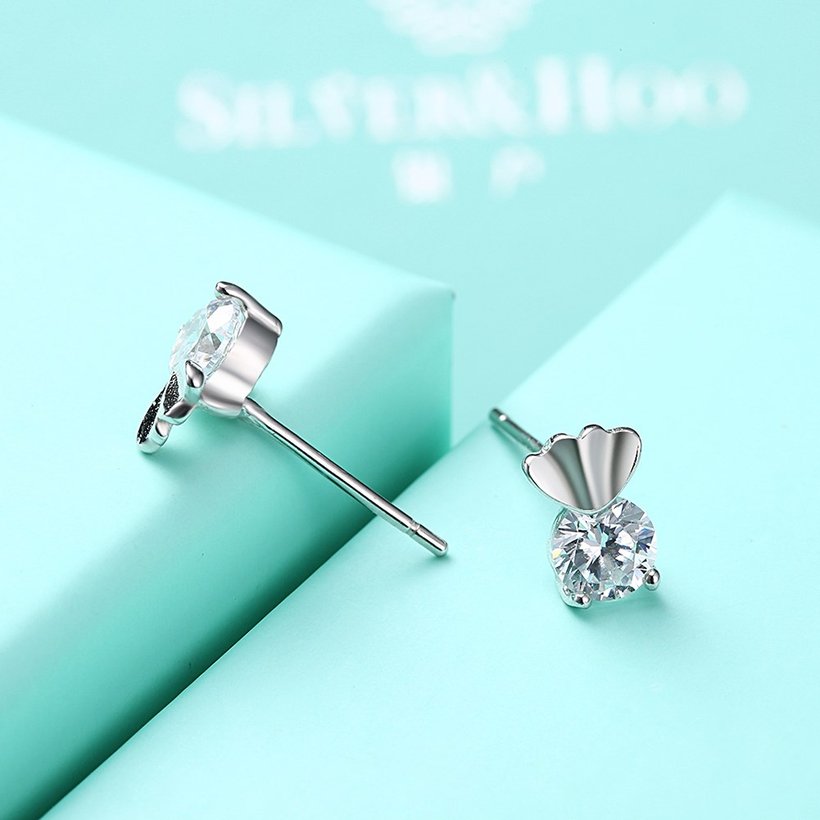 Wholesale Fashion Creative Female Small Stud Earrings 925 Sterling Silver delicate shinny Crystal Earrings Wedding party jewelry wholesale TGSLE062 4