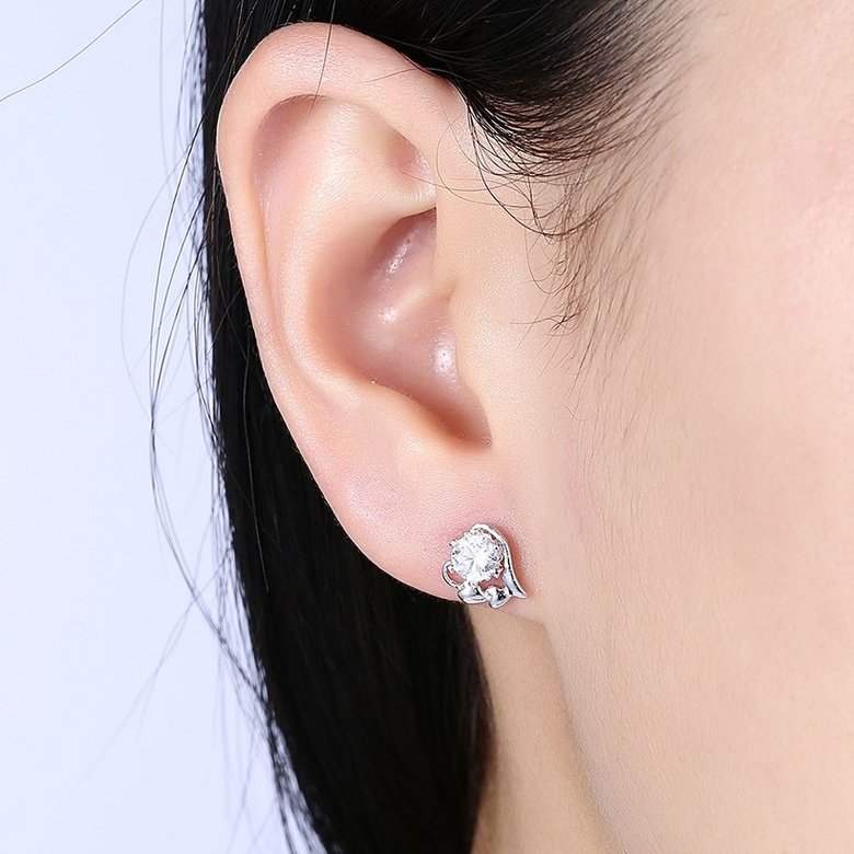 Wholesale Trendy Creative Female Small Stud Earrings 925 Sterling Silver delicate shinny Crystal Earrings Wedding party jewelry wholesale TGSLE063 0