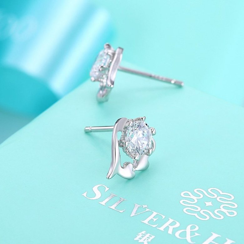 Wholesale Trendy Creative Female Small Stud Earrings 925 Sterling Silver delicate shinny Crystal Earrings Wedding party jewelry wholesale TGSLE063 2