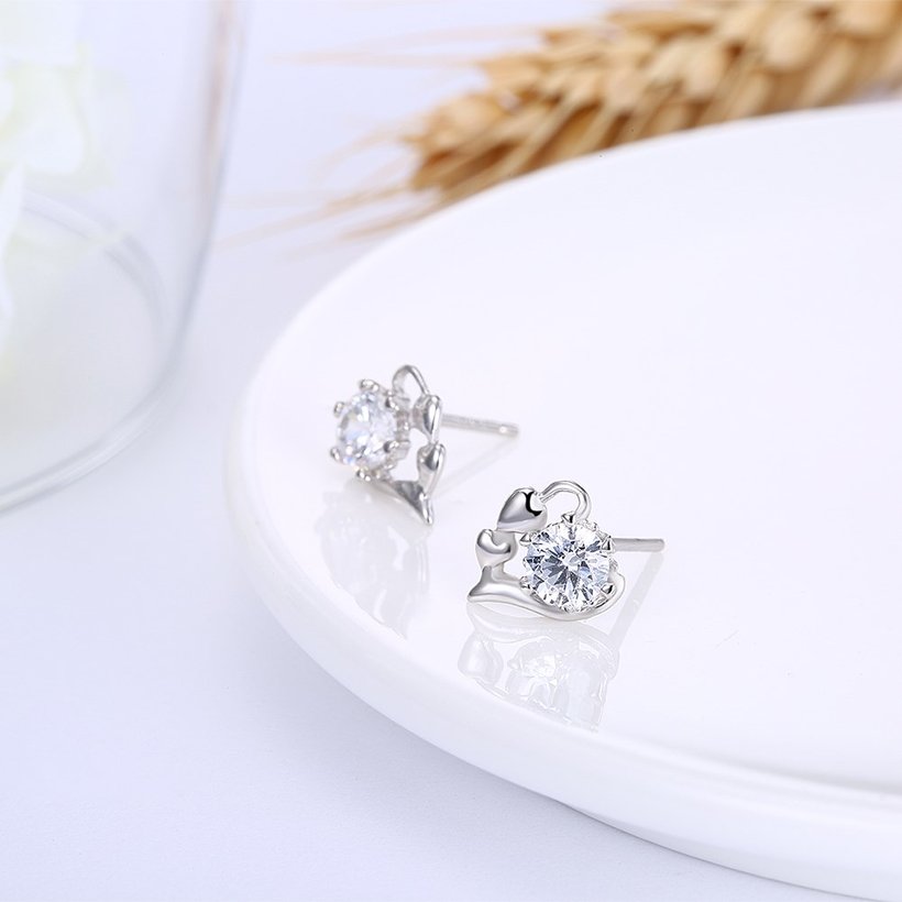 Wholesale Trendy Creative Female Small Stud Earrings 925 Sterling Silver delicate shinny Crystal Earrings Wedding party jewelry wholesale TGSLE063 3