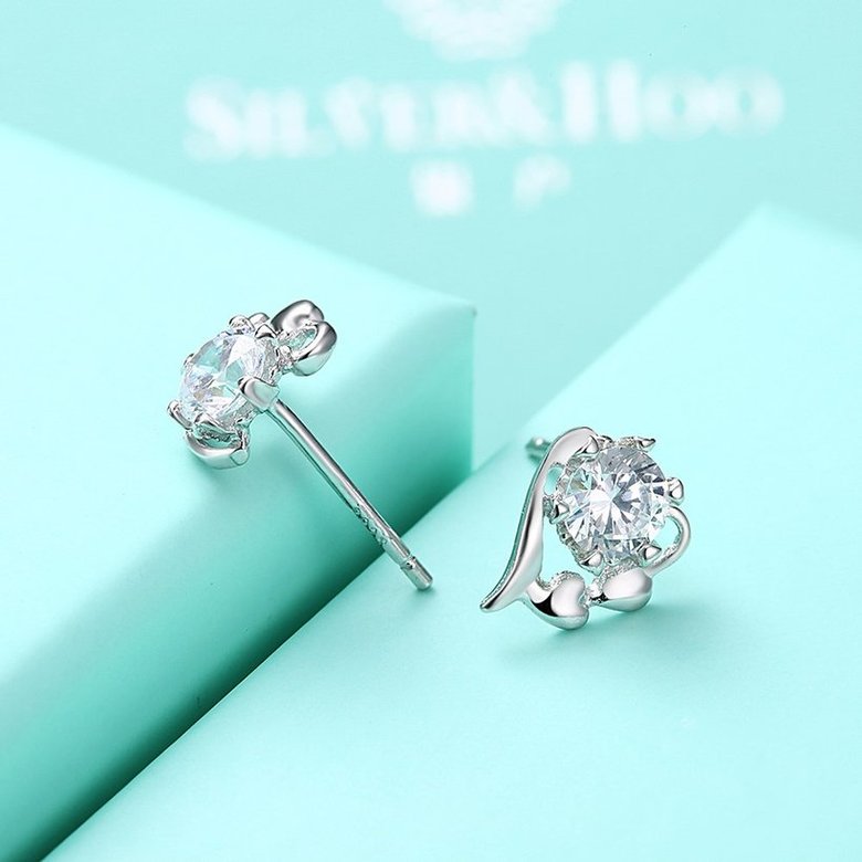 Wholesale Trendy Creative Female Small Stud Earrings 925 Sterling Silver delicate shinny Crystal Earrings Wedding party jewelry wholesale TGSLE063 4