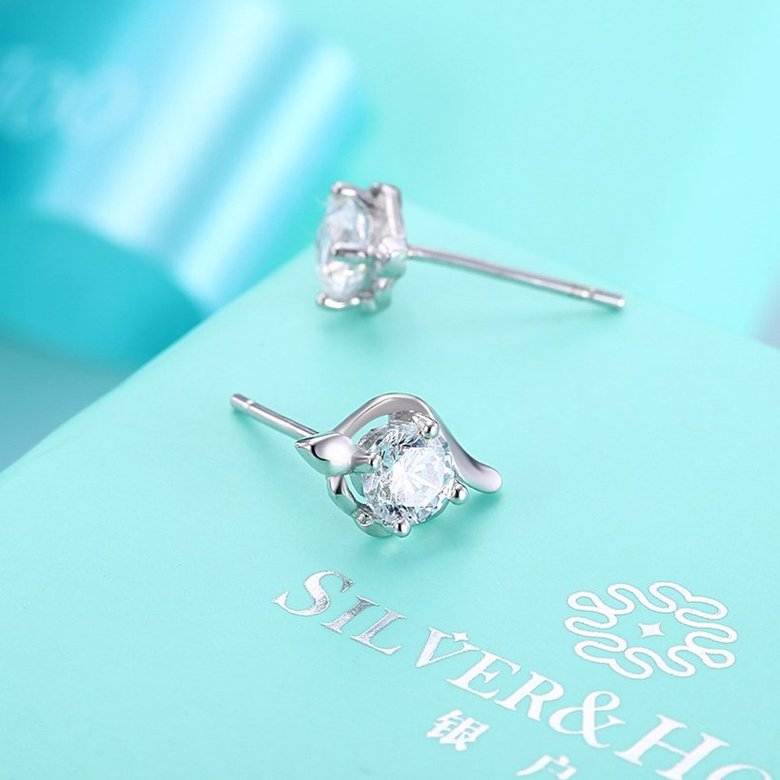 Wholesale Fashion Creative Female Small Stud Earrings 925 Sterling Silver delicate shinny Crystal Earrings Wedding party jewelry wholesale TGSLE065 2