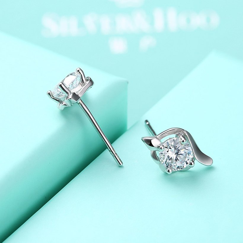 Wholesale Fashion Creative Female Small Stud Earrings 925 Sterling Silver delicate shinny Crystal Earrings Wedding party jewelry wholesale TGSLE065 4
