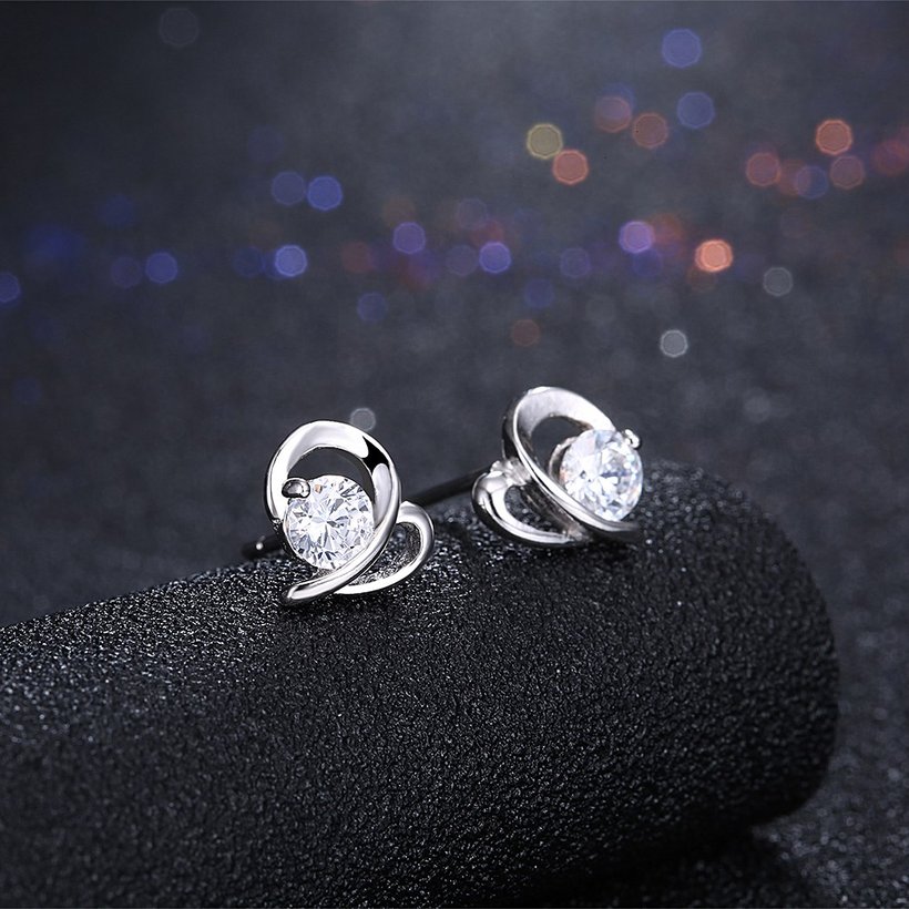 Wholesale Creative Female Small Stud Earrings 925 Sterling Silver delicate shinny Crystal Earrings Wedding party jewelry wholesale China TGSLE066 1