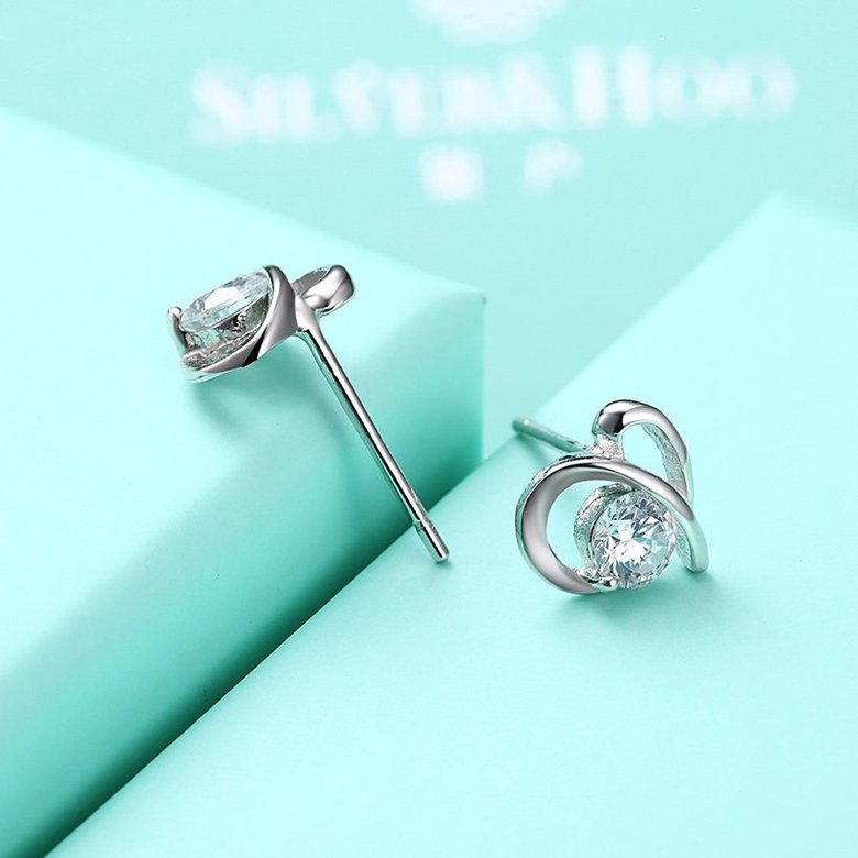 Wholesale Creative Female Small Stud Earrings 925 Sterling Silver delicate shinny Crystal Earrings Wedding party jewelry wholesale China TGSLE066 4
