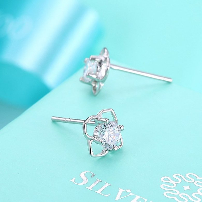 Wholesale New Korean Style Creative flower Earrings 925 Sterling Silver delicate shinny zircon Earrings Wedding jewelry wholesale China TGSLE070 2