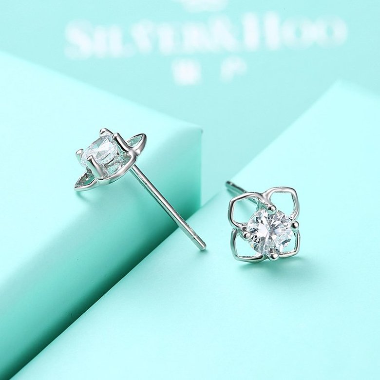 Wholesale New Korean Style Creative flower Earrings 925 Sterling Silver delicate shinny zircon Earrings Wedding jewelry wholesale China TGSLE070 4