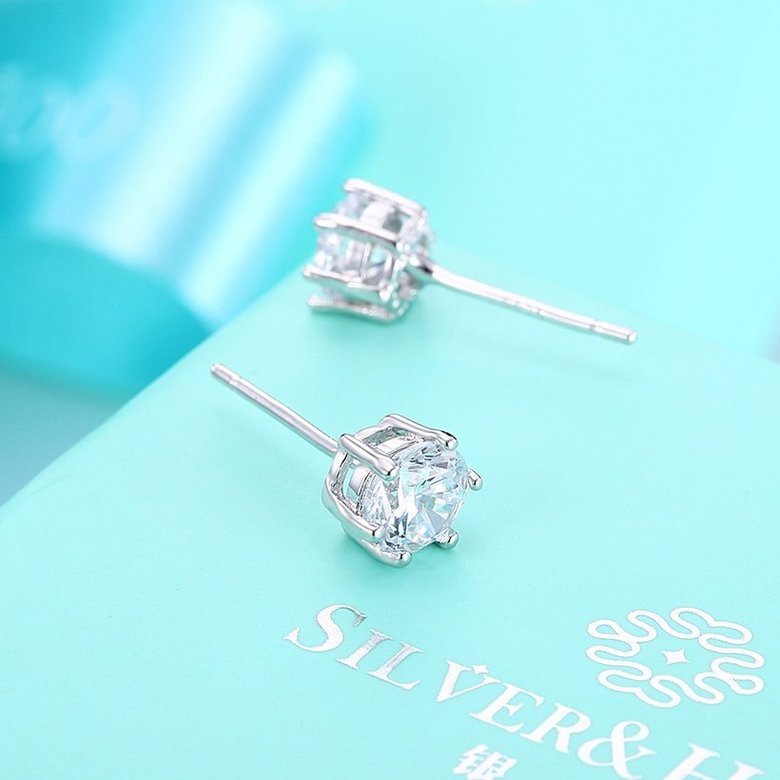 Wholesale Fashion Creative Female Small Stud Earrings 925 Sterling Silver delicate shinny Crystal Earrings Wedding party jewelry wholesale TGSLE072 2