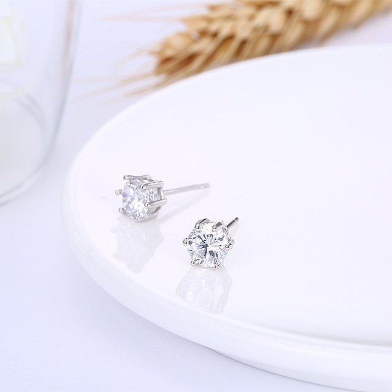 Wholesale Fashion Creative Female Small Stud Earrings 925 Sterling Silver delicate shinny Crystal Earrings Wedding party jewelry wholesale TGSLE072 3