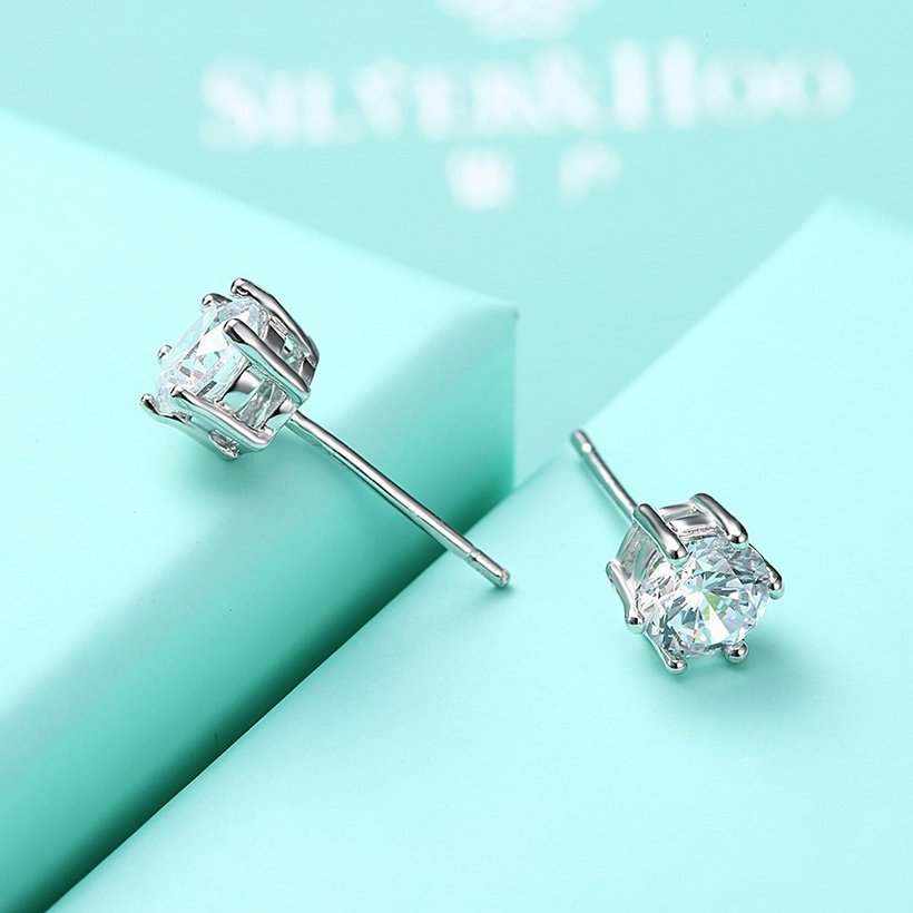 Wholesale Fashion Creative Female Small Stud Earrings 925 Sterling Silver delicate shinny Crystal Earrings Wedding party jewelry wholesale TGSLE072 4