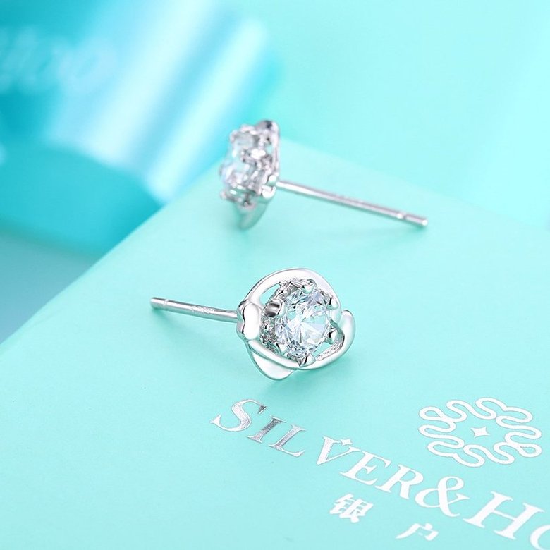 Wholesale Trendy Creative Female Small Stud Earrings 925 Sterling Silver delicate shinny Crystal Earrings Wedding party jewelry wholesale TGSLE073 2