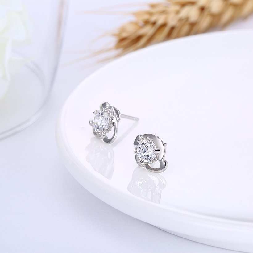 Wholesale Trendy Creative Female Small Stud Earrings 925 Sterling Silver delicate shinny Crystal Earrings Wedding party jewelry wholesale TGSLE073 3