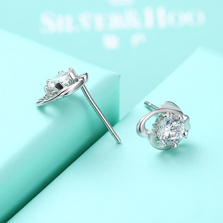 Wholesale Trendy Creative Female Small Stud Earrings 925 Sterling Silver delicate shinny Crystal Earrings Wedding party jewelry wholesale TGSLE073 4