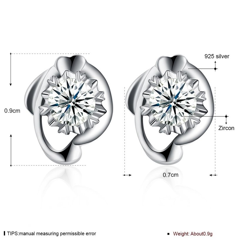 Wholesale Trendy Creative Female Small Stud Earrings 925 Sterling Silver delicate shinny Crystal Earrings Wedding party jewelry wholesale TGSLE073 5