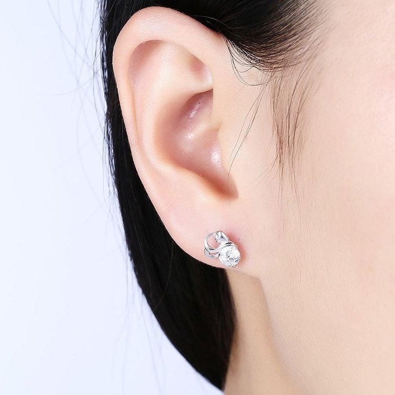 Wholesale Creative Female geometry Stud Earrings 925 Sterling Silver delicate shinny zircon Earrings Wedding party jewelry wholesale TGSLE075 0