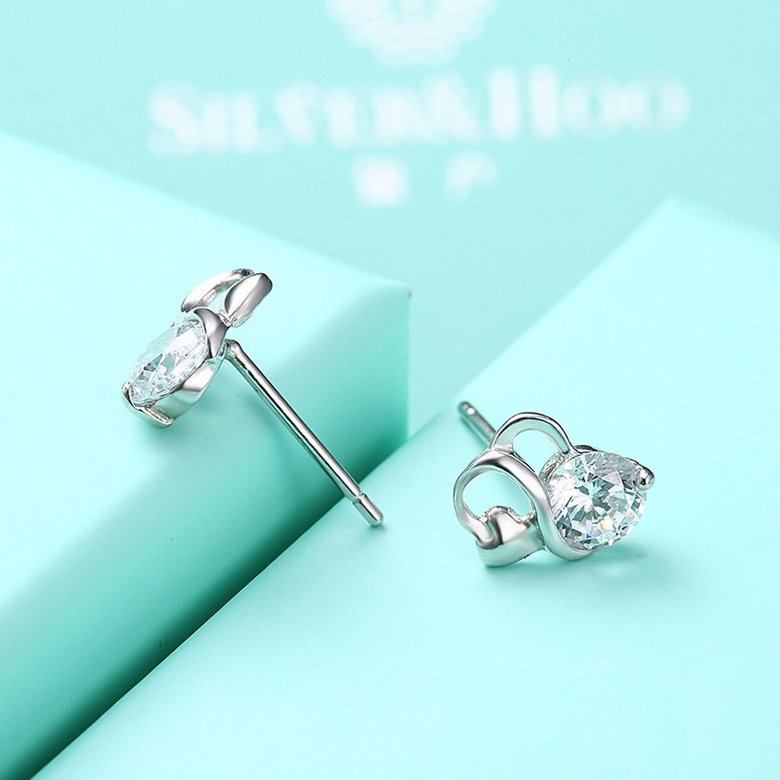 Wholesale Creative Female geometry Stud Earrings 925 Sterling Silver delicate shinny zircon Earrings Wedding party jewelry wholesale TGSLE075 4