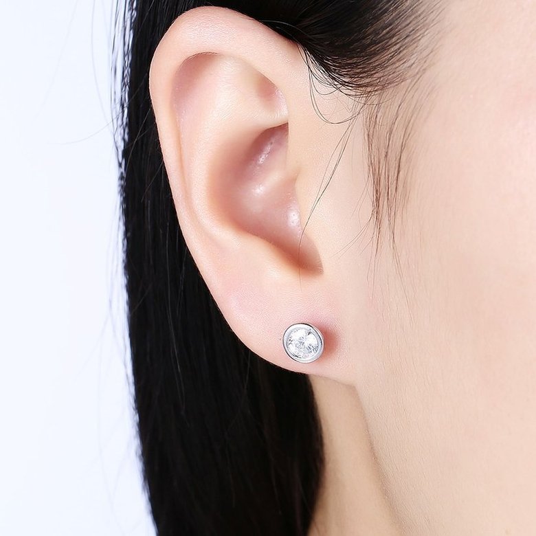 Wholesale Simple Fashion AAA Zircon Crystal Round Small Stud Earrings Wedding 925 Sterling Silver Earring for Women Girls Jewelry Gift TGSLE077 0