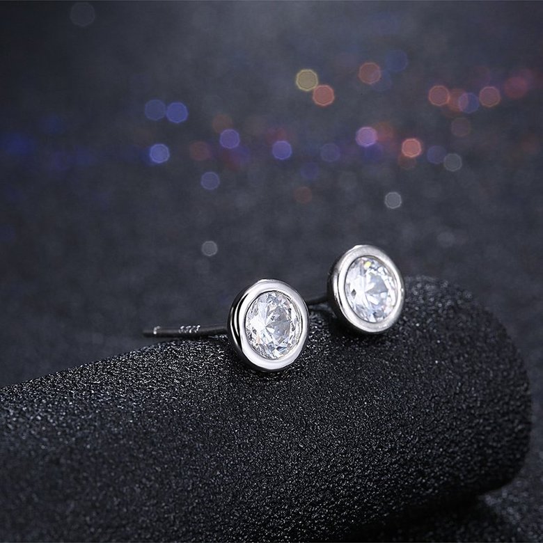 Wholesale Simple Fashion AAA Zircon Crystal Round Small Stud Earrings Wedding 925 Sterling Silver Earring for Women Girls Jewelry Gift TGSLE077 1