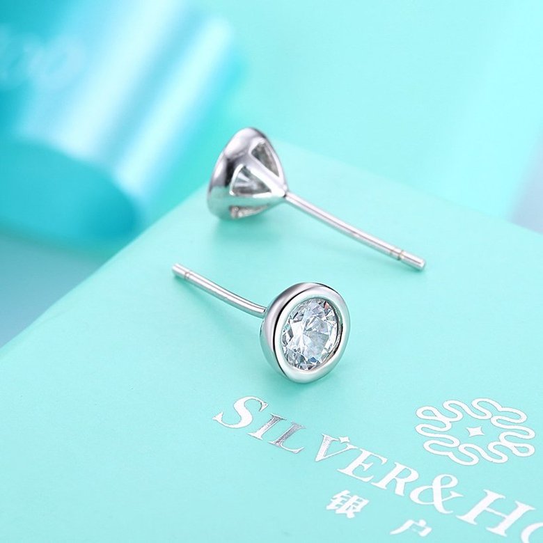 Wholesale Simple Fashion AAA Zircon Crystal Round Small Stud Earrings Wedding 925 Sterling Silver Earring for Women Girls Jewelry Gift TGSLE077 2