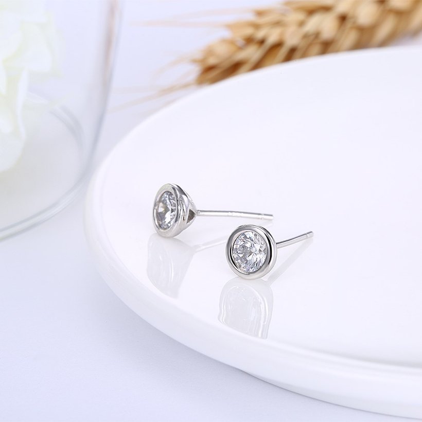 Wholesale Simple Fashion AAA Zircon Crystal Round Small Stud Earrings Wedding 925 Sterling Silver Earring for Women Girls Jewelry Gift TGSLE077 3