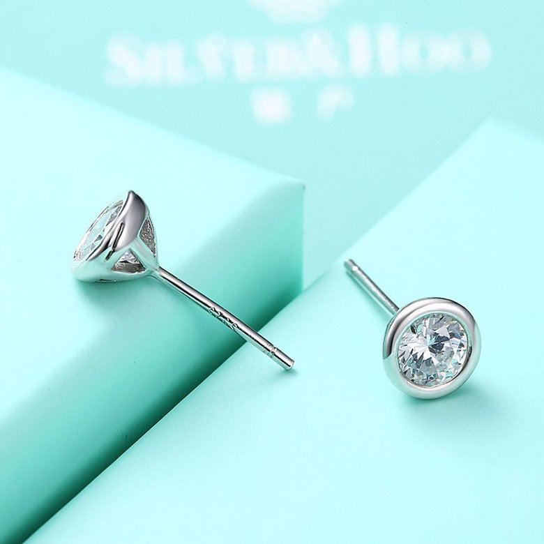 Wholesale Simple Fashion AAA Zircon Crystal Round Small Stud Earrings Wedding 925 Sterling Silver Earring for Women Girls Jewelry Gift TGSLE077 4