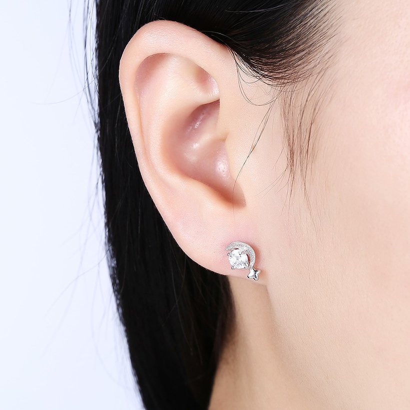Wholesale Simple Fashion AAA Zircon Crystal crescent Small Stud Earrings Wedding 925 Sterling Silver Earring for Women Girls Jewelry Gift TGSLE078 0