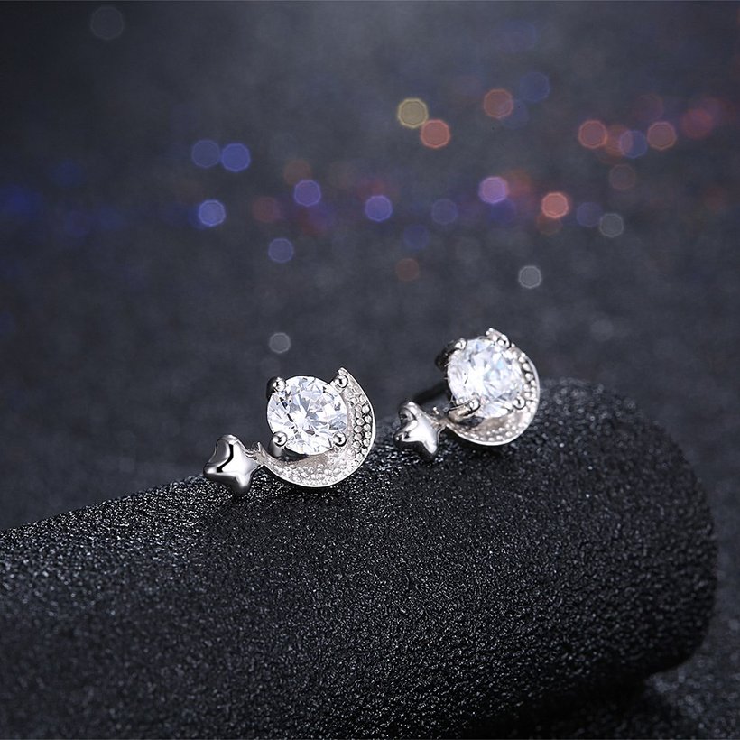 Wholesale Simple Fashion AAA Zircon Crystal crescent Small Stud Earrings Wedding 925 Sterling Silver Earring for Women Girls Jewelry Gift TGSLE078 1