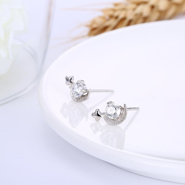 Wholesale Simple Fashion AAA Zircon Crystal crescent Small Stud Earrings Wedding 925 Sterling Silver Earring for Women Girls Jewelry Gift TGSLE078 3