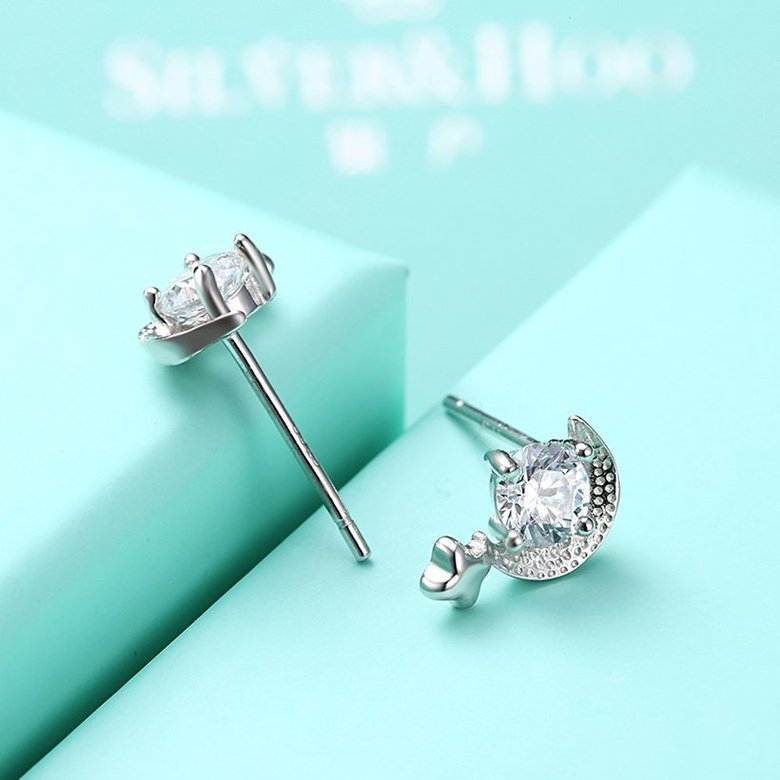 Wholesale Simple Fashion AAA Zircon Crystal crescent Small Stud Earrings Wedding 925 Sterling Silver Earring for Women Girls Jewelry Gift TGSLE078 4