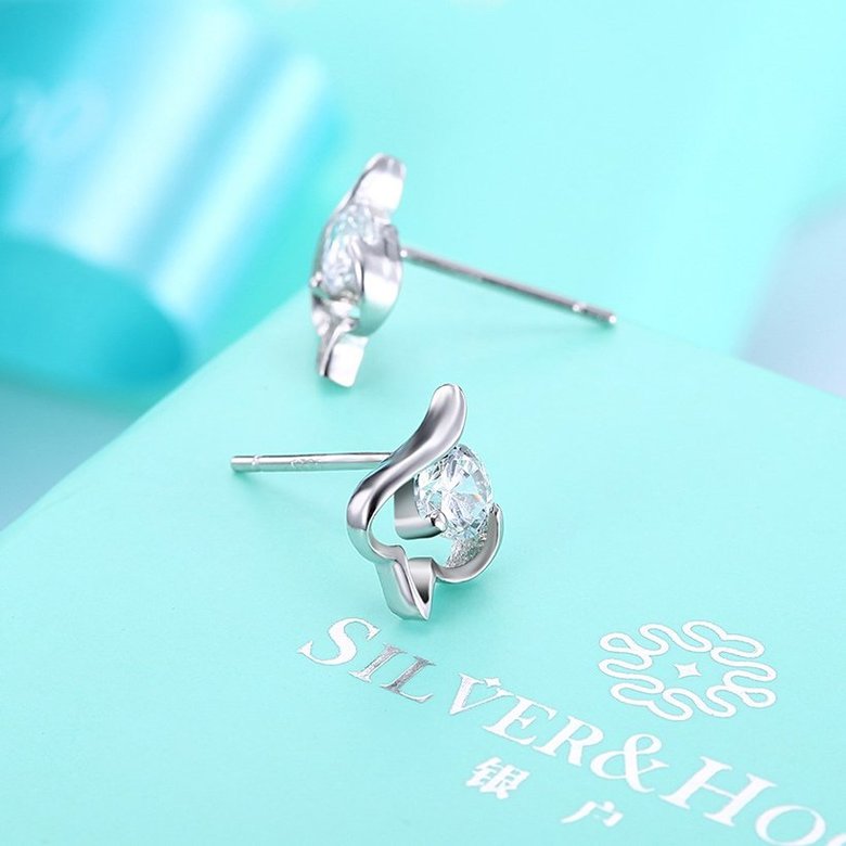 Wholesale Trendy Creative Female Small Stud Earrings 925 Sterling Silver delicate shinny Crystal Earrings Wedding party jewelry wholesale TGSLE079 2