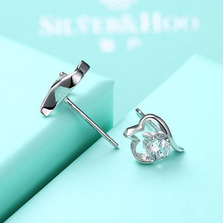 Wholesale Trendy Creative Female Small Stud Earrings 925 Sterling Silver delicate shinny Crystal Earrings Wedding party jewelry wholesale TGSLE079 4