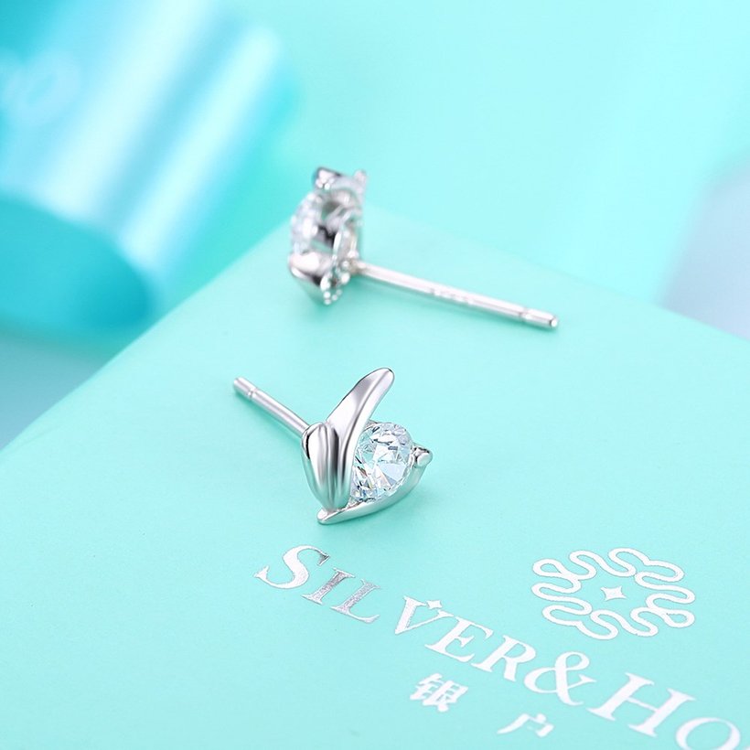 Wholesale Trendy Creative Female Stud Earrings 925 Sterling Silver delicate shinny Crystal Earrings Wedding party jewelry wholesale China TGSLE080 2