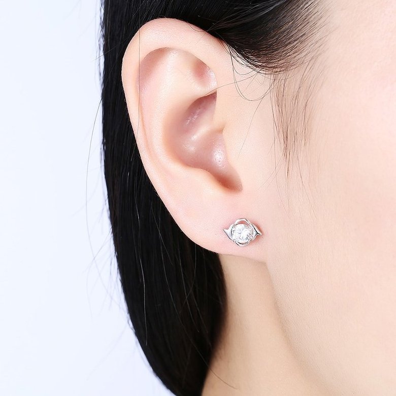 Wholesale Trendy Creative Female Small Stud Earrings 925 Sterling Silver delicate shinny Crystal Earrings Wedding party jewelry wholesale TGSLE081 0