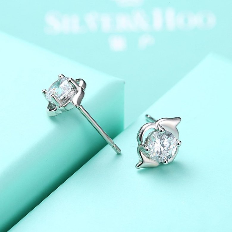 Wholesale Trendy Creative Female Small Stud Earrings 925 Sterling Silver delicate shinny Crystal Earrings Wedding party jewelry wholesale TGSLE081 4