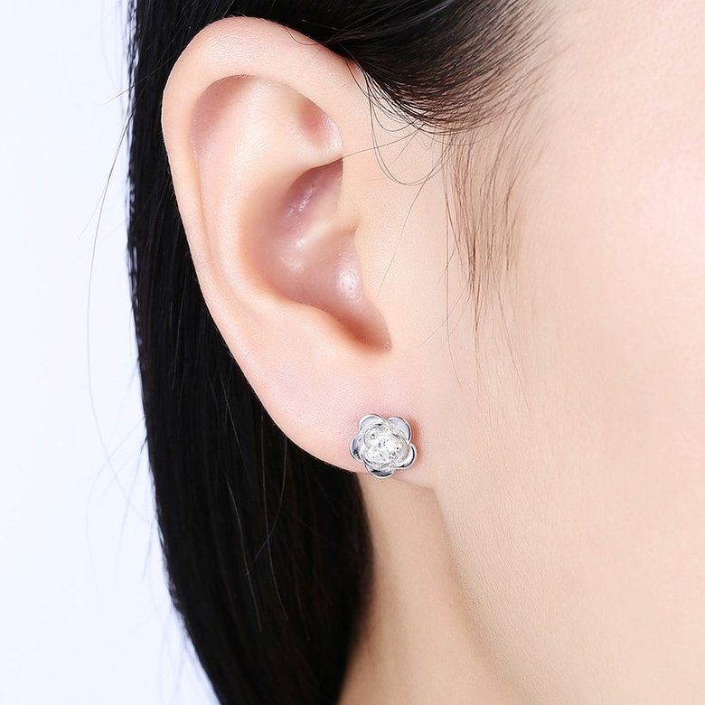 Wholesale New Arrival Jewelry 925 Sterling Silver sakura Flower Zircon Crystal Stud Earrings for Women Girl wholesale jewelry TGSLE082 0