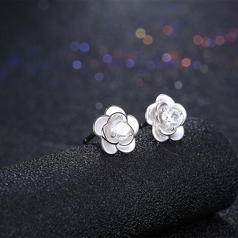 Wholesale New Arrival Jewelry 925 Sterling Silver sakura Flower Zircon Crystal Stud Earrings for Women Girl wholesale jewelry TGSLE082 1