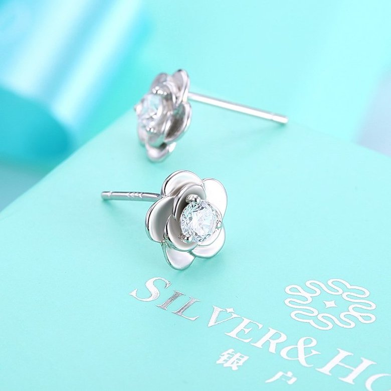 Wholesale New Arrival Jewelry 925 Sterling Silver sakura Flower Zircon Crystal Stud Earrings for Women Girl wholesale jewelry TGSLE082 2