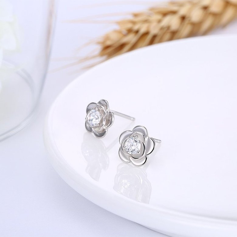 Wholesale New Arrival Jewelry 925 Sterling Silver sakura Flower Zircon Crystal Stud Earrings for Women Girl wholesale jewelry TGSLE082 3