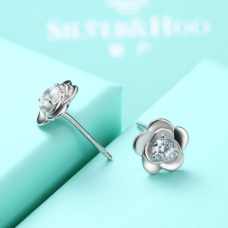 Wholesale New Arrival Jewelry 925 Sterling Silver sakura Flower Zircon Crystal Stud Earrings for Women Girl wholesale jewelry TGSLE082 4