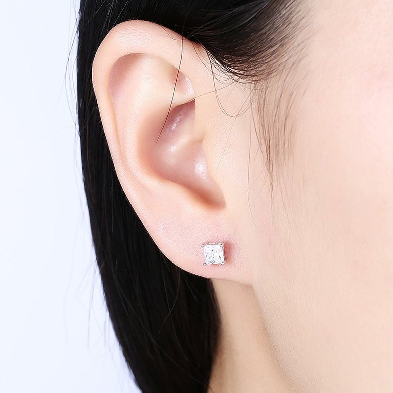 Wholesale Classical  Female square Crystal Zircon Stone Earrings Fashion Silver Color Jewelry Vintage Stud Earrings For Women TGSLE085 0