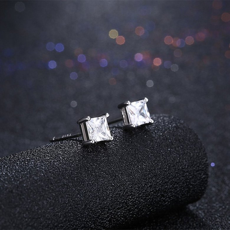 Wholesale Classical  Female square Crystal Zircon Stone Earrings Fashion Silver Color Jewelry Vintage Stud Earrings For Women TGSLE085 1